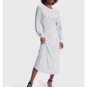 Goop G. Label White CITRINE PRINTED long sleeve midi DRESS sz 10